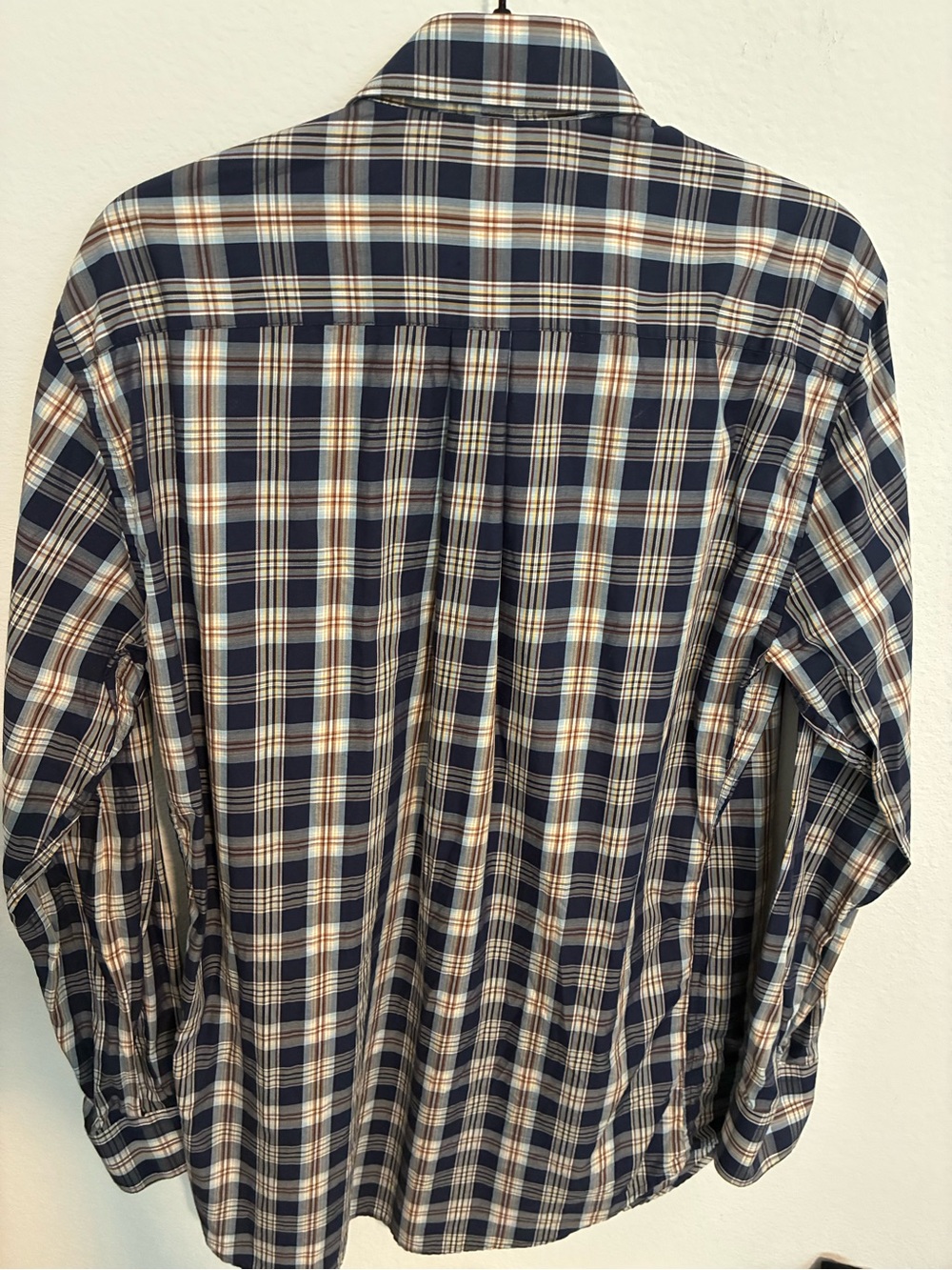 Peter Millar Navy Plaid Button-Down Shirt with White and Tan Stripes - Picture 3 of 3